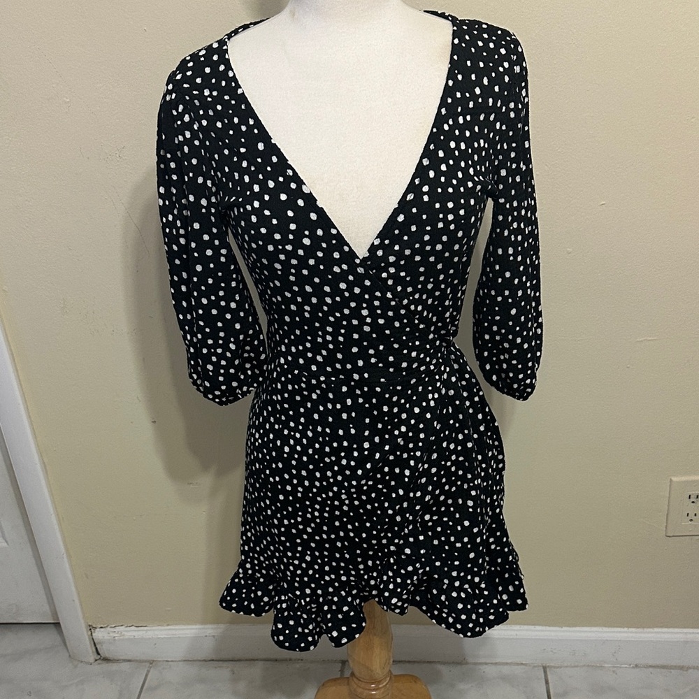 Bershka Black and White Polka Dot Mini Dress
